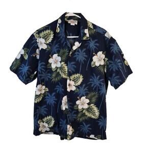 Pacific Legend Shirt Men's L Blue White Green Hawaiian Tropical Floral Casual